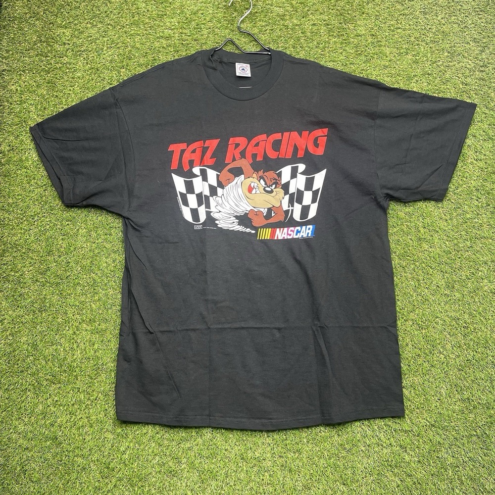 Vintage Taz Racing Shirt Mens 2XL Nascar Looney Tunes Black Graphic Streetwear
